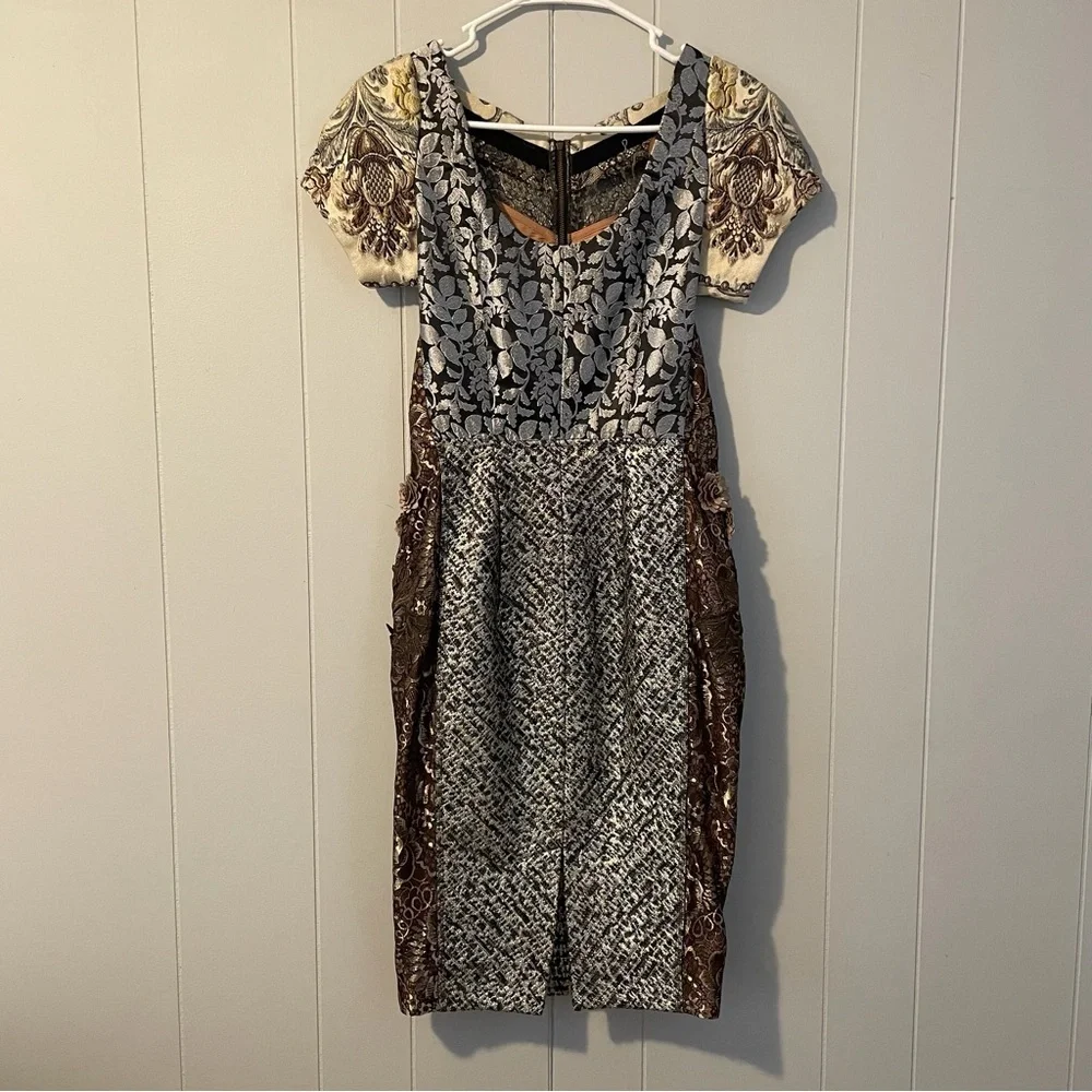 Beguile by Byron Lars Anthro “Noemi” Brocade Lace Print Sheath Dress – Size 2